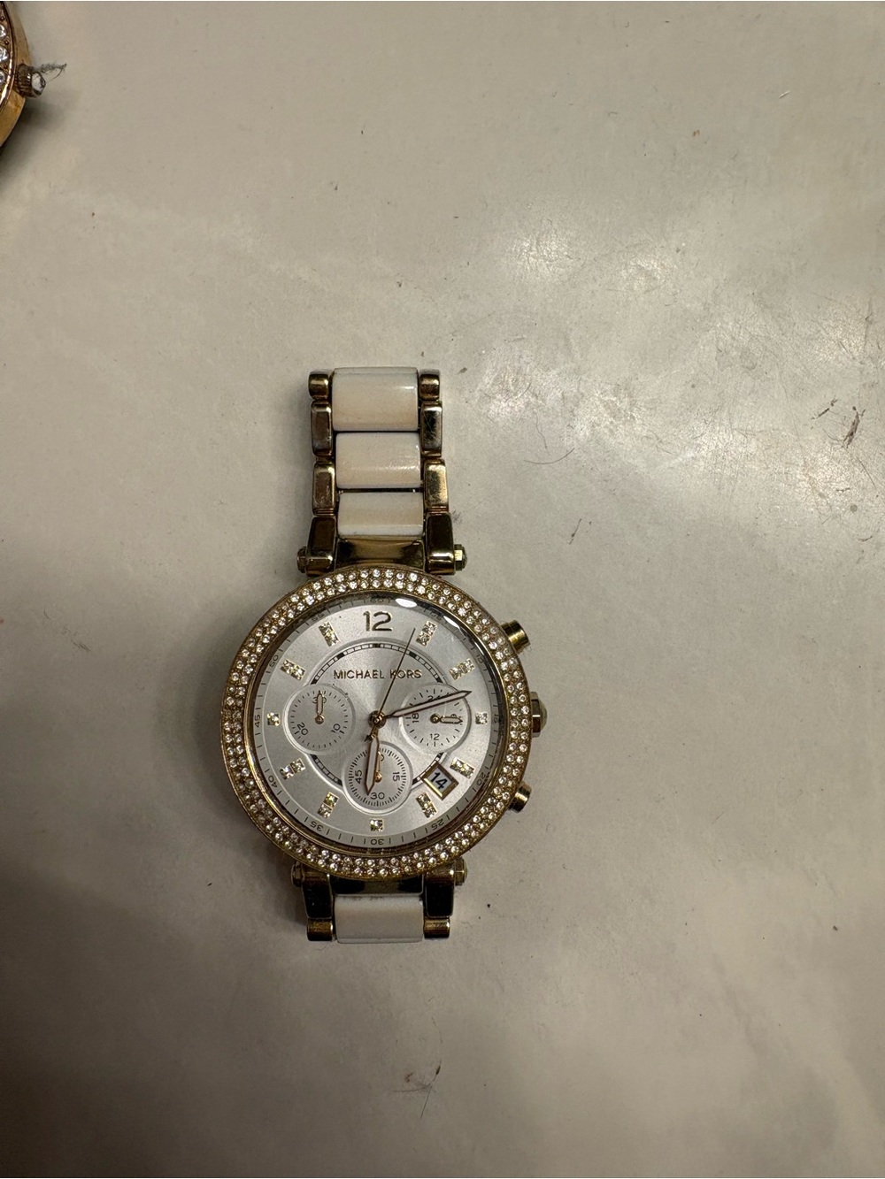 Michael Kors White and Gold Crystal-Trim Chronograph Watch